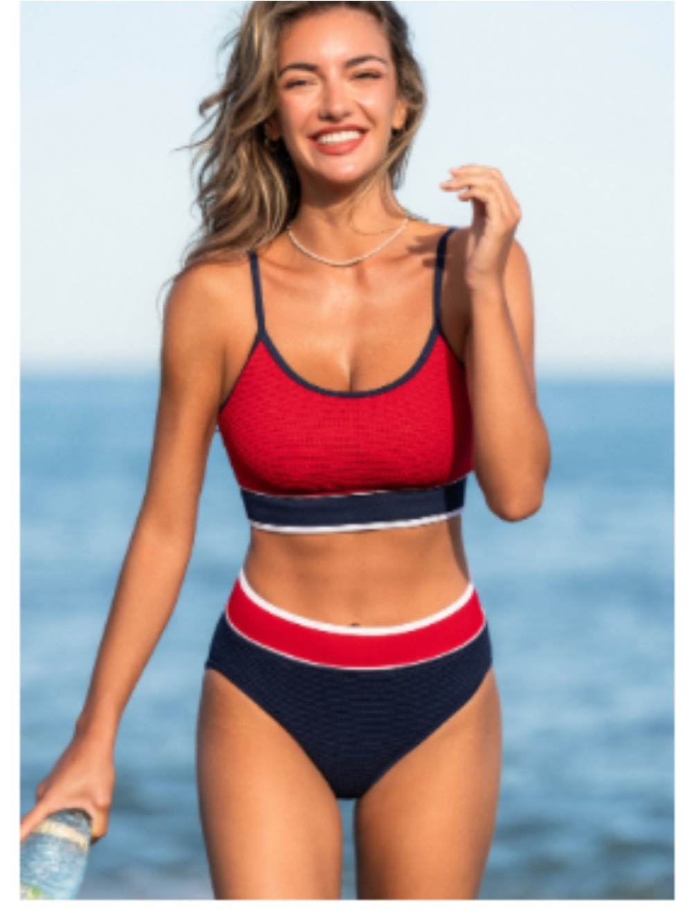 Cupshe Red & Navy Sporty High-Waist Bikini Set